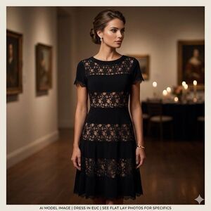 Joseph Ribkoff Black Lace Illusion Tiered Dress Whimsigoth Cocktail Coquette 12